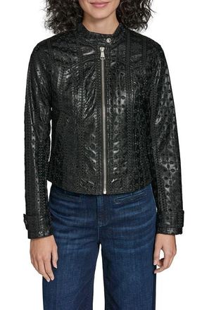Karl Lagerfeld Eyelet Faux Leather Jacket in Black at Nordstrom, Size X-Small