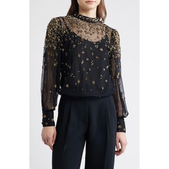Farm Rio Embroidered Tulle Bubble Top in Black at Nordstrom, Size Small