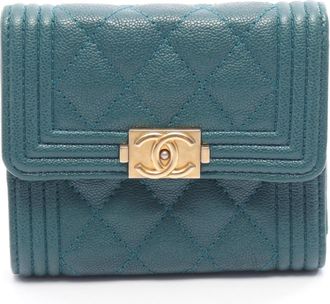 Chanel Green Grained Calfskin Wallet (Tri-Fold) (Pre-Owned)