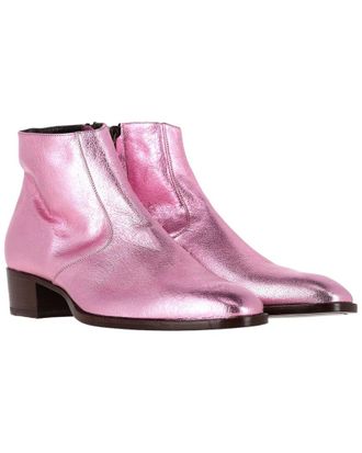Saint Laurent Womens Leather Metallic Almond Toe Ankle Boot (Authentic Pre-Loved)