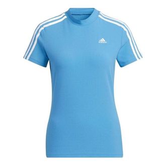 adidas (WMNS) adidas 3-Stripes Mock Neck T-Shirt Blue White HA0211