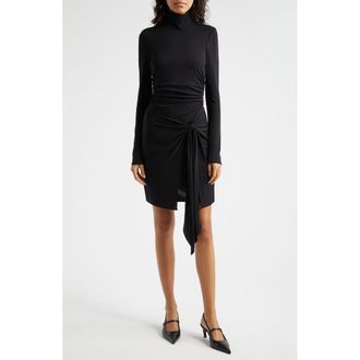 Cinq &agrave; Sept Mini Long Sleeve Johnson Dress in Black at Nordstrom, Size 10