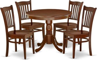 East West Furniture Dining Room Set Mahogany, ANGR5-MAH-W