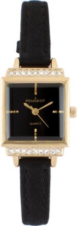 Peugeot Small Face Crystal Bezel Suede Watch- 22MM in Black at Nordstrom