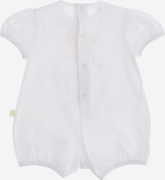 Il Gufo Girls Stretch Cotton Sleepsuit White-Yellow Elastane Babygrow Sets White/yellow