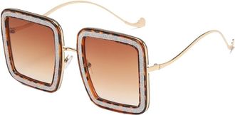 Generic Fashion Square Metal Large Frame Sunglasses Men And Women Outdoor Party Photo Decoration Sun Glasses(Brown)