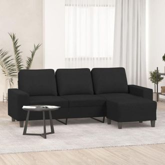 vidaXL Vidaxl - Sof&aacute; De 3 Plazas Con Taburete De Tela Negro 180 Cm