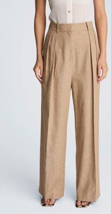 Kenneth Cole Double Pleat Wide Leg Linen Blend Pants in Mesa Taup/Melange at Nordstrom, Size 10