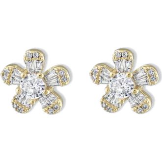 BEN ONI Pave and Baguette CZ Flower Earrings in Gold at Nordstrom