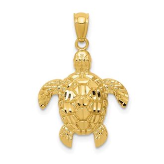 Diamond2Deal 14k Yellow Gold Diamond-cut Polished Sea Turtle Pendant