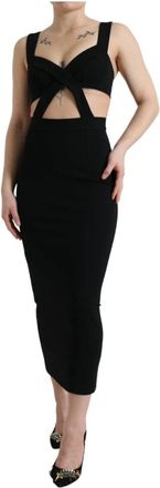 Dolce & Gabbana Zwart Bodycon Midi Jurk - Dames - Casual kleedjes - Zwart - XS - Nylon - Kleedjes