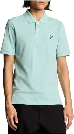Lyle & Scott Tops, Heren, Blauw, XL, Katoen, Blauw Print Korte Mouw Polo