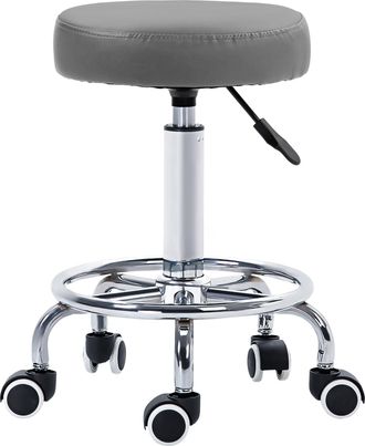 Vinsetto Round PU Leather Salon Beautician Stool Adjustable Height - Grey/Brown - Brown | TJ Hughes Grey
