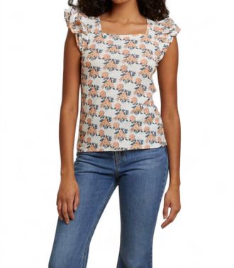 Nation Ltd Cameo Print Notched Ruffle Tank Top In Peach Blossom
