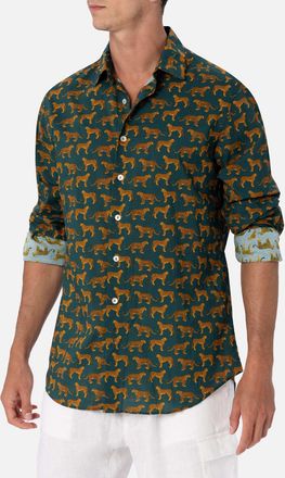 MC2 Saint Barth Man Muslin Cotton Shirt Sikelia With Cheeta Print
