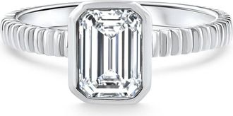 Pompeii3 Certified 2 - 6Ct Solitaire Emerald Diamond Bezel Engagement Ring Gold Lab Grown