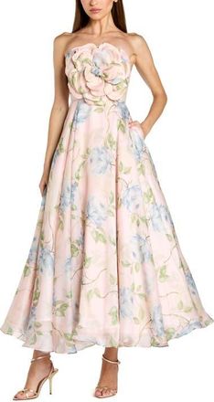 Mac Duggal Strapless Floral Organza Midi Dress With Flower in Powder Blue Multi at Nordstrom, Size 10
