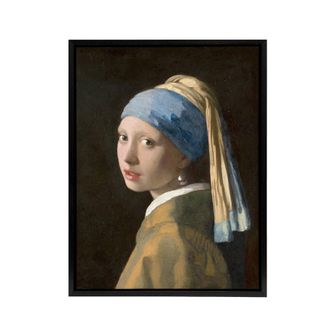 Artery8 Johannes Vermeer With A Pearl Earring Framed Canvas Wall Art Print | Size: W24 x H32