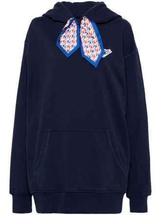Casablanca logo patch silk scarf hoodie - Blue