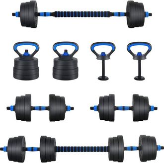 vidaXL Set De Mancuernas Y Barra De 2 En 1 30kg Negro Y Azul Vidaxl