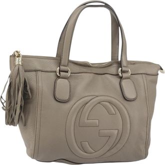 Gucci Soho Convertible Soft Top Handle Leather Gray Leather Handbag (Pre-Owned)
