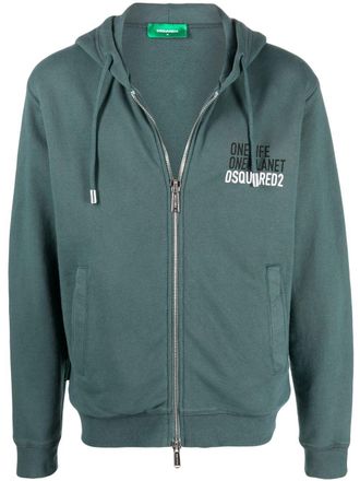 Dsquared2 Felpa One Life One Planet con zip - Verde