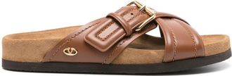Valentino Garavani VLogo-plaque leather slides - women - Leather - 36.5 - Brown