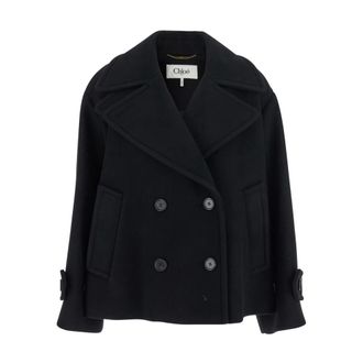 Chlo&eacute; Zwarte double-breasted wollen blend jas - Dames - Mantel - Zwart - XS - Wol - Jassen