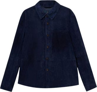 Brooks Brothers Suede Leren Shirt Jacket - Heren - Leren en Su&egrave;de Jassen - Blauw - 2XL - Leer - Jassen