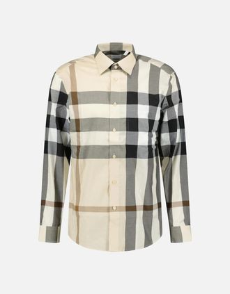 Burberry Mens Burberry Claverdon Check Shirt in Modern Beige - Cream - Size: 44/Regular