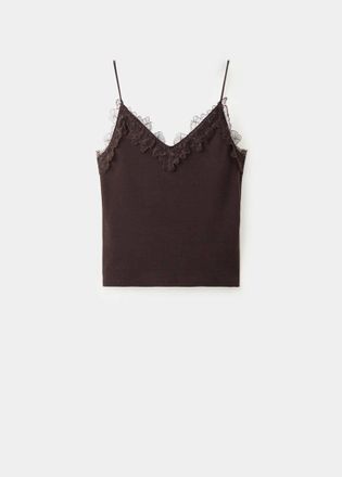 Mango Lace-trimmed top marrone - Donna - XS - MANGO