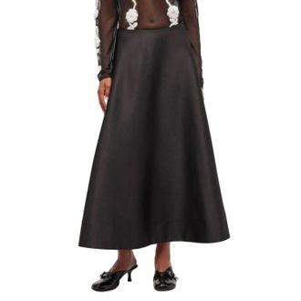 Ganni Duchesse Satin Long Circle Skirt In Black
