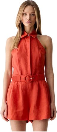 Vicolo Linnen Playsuit - Dames - Playsuits - Oranje - L - Linnen - Jumpsuits & Playsuits
