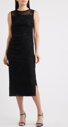 Anne Klein Embroidered Mesh Sleeveless Sheath Dress in Anne Black at Nordstrom, Size X-Small