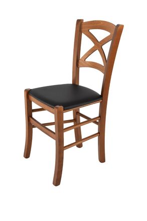 Tommychairs Tommychairs Silla Cross En Haya Nuez Claro, Asiento Polipiel Negra