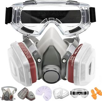 OEM Mascarilla Protectora Con Filtro A1p2, Protecci&oacute;n Contra Polvo Y Gases, Con Gafas, Respirador Reutilizable Para Pintar, Lijar Y Pulverizar, Juego Comp