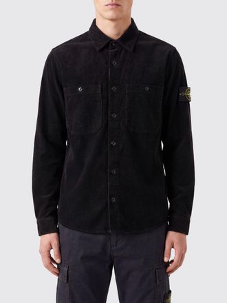 Stone Island Camicia slim fit in velluto a coste con logo Compass applicato