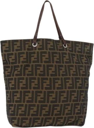 Fendi Pre-owned Tote Bags, female, Brown, Size: ONE SIZE Pre-owned Vintage Zucca Canvas Tote