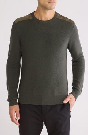 Bruno Magli Faux Suede Patch Merino Wool Sweater in Olive at Nordstrom Rack, Size Xx-Large