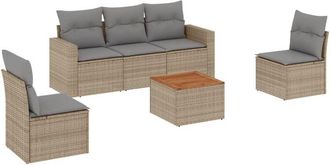 vidaXL Vidaxl - Juego De Sof&aacute;s Jard&iacute;n Con Cojines 6 Pzas Rat&aacute;n Sint&eacute;tico Beige