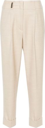 PESERICO bead-embellished trousers - women - Spandex/Elastane/Virgin Wool/Acetate/Cupro - 42 - Neutrals