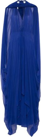 Alberta Ferretti cape-insert maxi dress - women - Acetate/Elastane/Silk - 42 - Blue