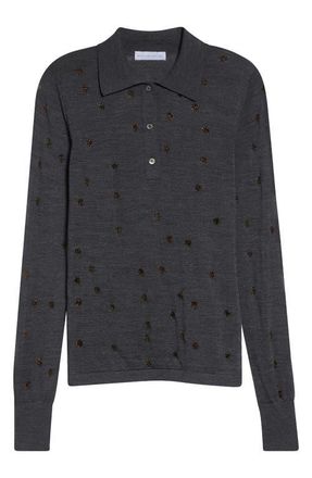Stella McCartney Glitter Dot Wool Blend Polo Sweater in Grey Melange at Nordstrom, Size X-Large