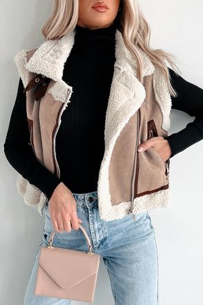 Azura Exchange Womens Faux Suede Sherpa Vest - Tan - Size Large