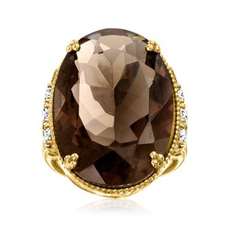 Ross-Simons Smoky Quartz and White Zircon Ring in 18kt Gold Over Sterling