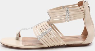 Aquazzura Beige/silver Leather Ravello Gladiator Toe-Ring Flat Sandals