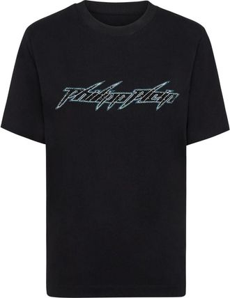 Philipp Plein Jersey T-Shirt Ronde Hals SS Logo - Dames - T-shirts - Zwart - S - Katoen - Tops