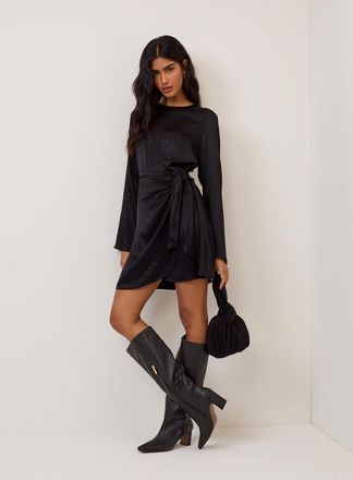 Nobody's Child Black Satin Wrap Blair Mini Dress