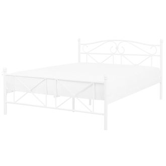 Beliani Cama Doble De Metal Blanca 140 X 200 Cm Con Somier Y Respaldo Estilo Retro Rodez