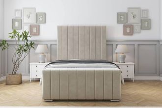 Sloomy California Plush Frame-Mattress - 50 Upholstered Headboard in Cream | Size: Double